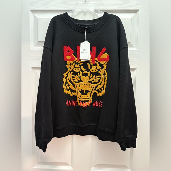 Anine Bing TIGER SWEATSHIRT CHENILLE IN BLACK New with Tags! - Picture 6 of 14